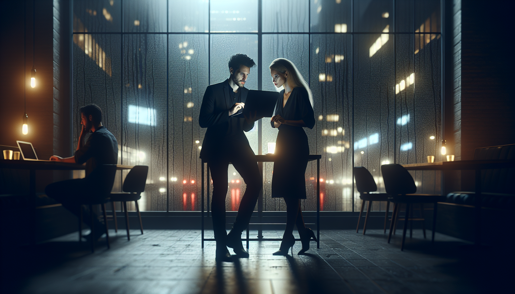 Privacy-focused users discussing VPN Tor proxy chaining setup in a dark urban setting