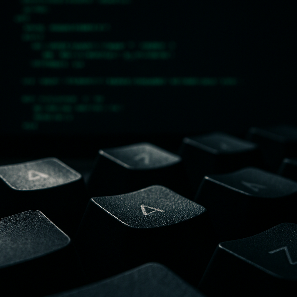 Close-up keyboard with code on screen representing prompt injection attacks in AI systems