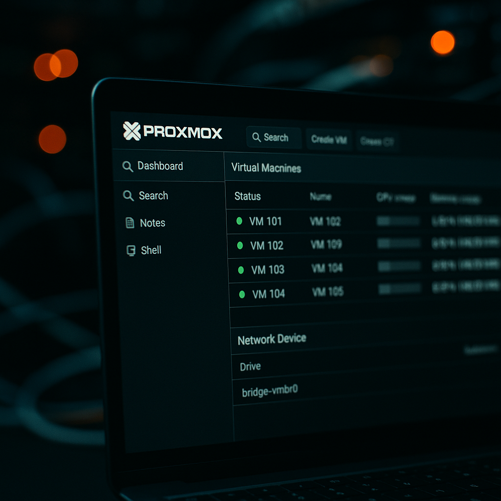 Proxmox web interface displaying virtual machines as part of a penetration testing home lab setup